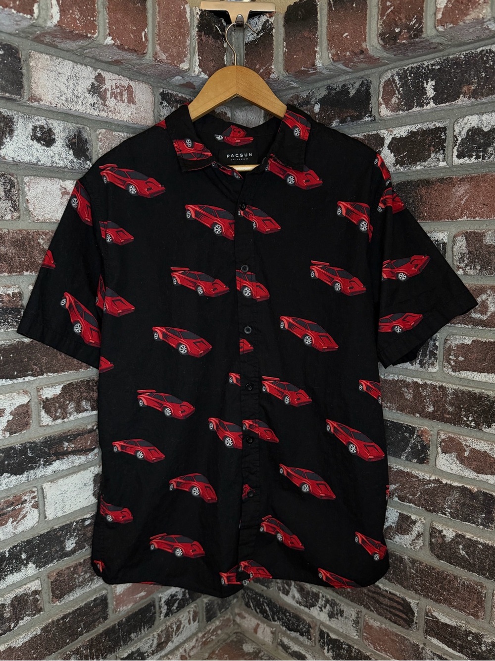 PacSun Los Angeles Lamborghini All Over Print Button Down Short Sleeve Shirt